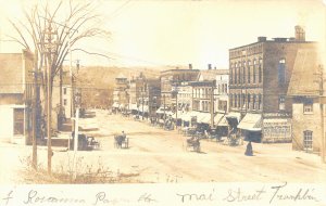 Franklin NH Busy Street Scene Storefronts Horse & Wagons, Real Photo Postcard