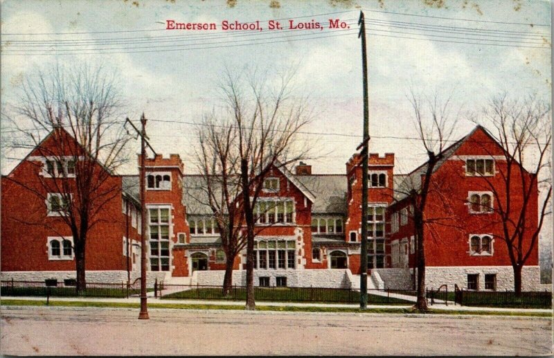 St Louis Missouri~Emerson School~Wrought Iron Gated Entries~c1910 Postcard