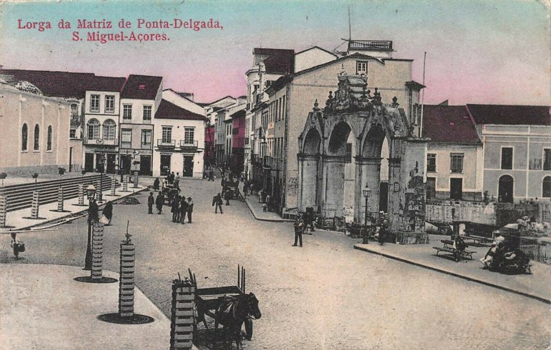 Matriz Church, Ponta Delgada, Sao Miguel, Azores, 1911 hand colored postcard