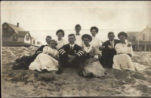 People on Beach Wyndhurst Hotel in Background Real Photo Postcard RI?