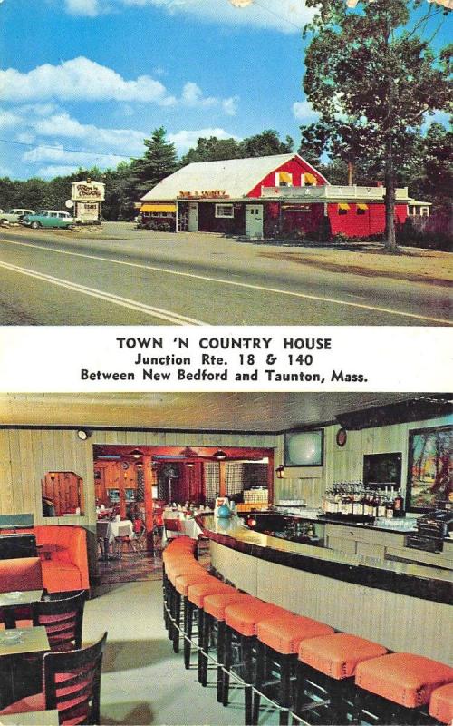 1958 Taunton MA Town 'N Country House Restaurant Duo-View Postcard