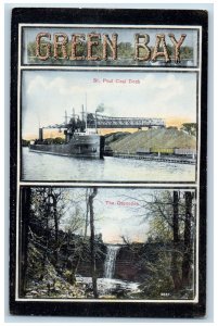 Green Bay Wisconsin WI Postcard St. Paul Coal Dock & The Cascades c1920 Antique
