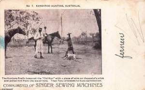 KANGAROO HUNTING AUSTRALIA SINGER SEWING MACHINES AD NO.7 POSTCARD (c.1905)