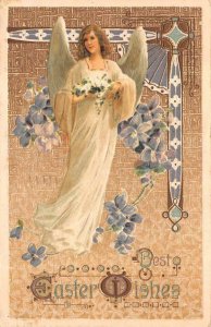 EASTER HOLIDAY ANGEL FLOWERS EMBOSSED POSTCARD 1912 PD