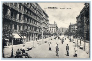 c1910 Rambla Cataluna Barcelona Spain Road Scene Antique Unposted Postcard