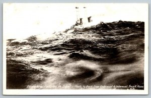 RPPC  US Navy  Battleship Delaware Laboring in Seas Postcard  c1918