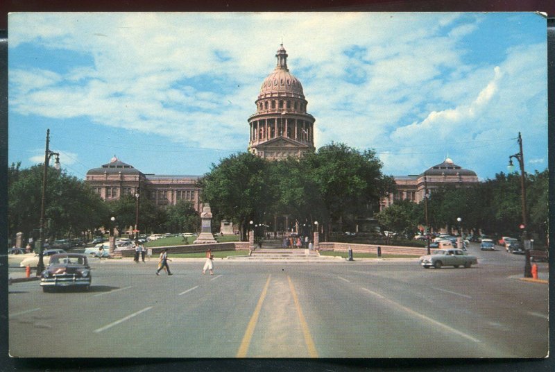 Congress Avenue street view old cars Austin Texas tx old chrome Postcard #7