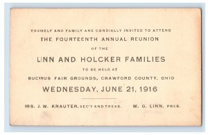 1916 Linn- Holcker Family Reunion Bucyrus, Ohio. Postcard F145E