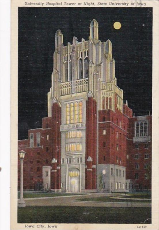 Iowa Iowa City University Hospital Tower At Night University Of Iowa 1943 Cur...