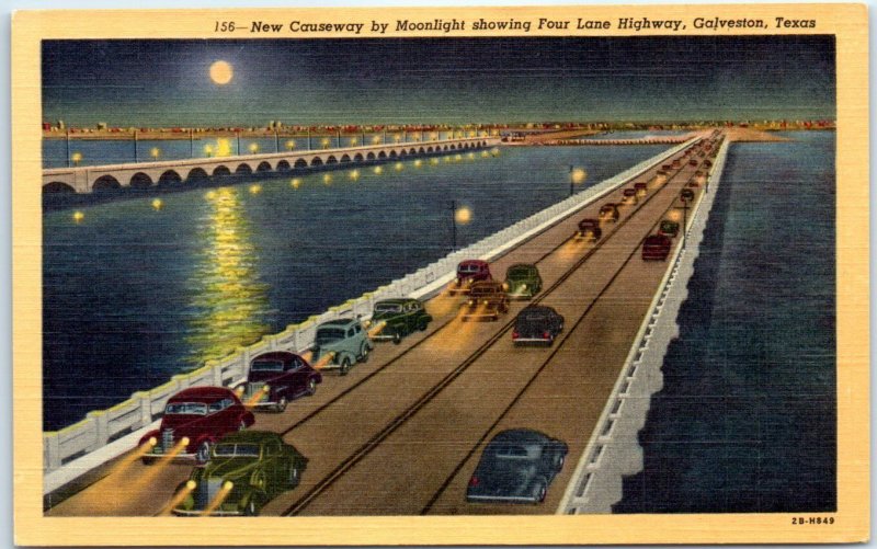 New Causeway by Moonlight showing Four Lane Highway - Galveston, Texas
