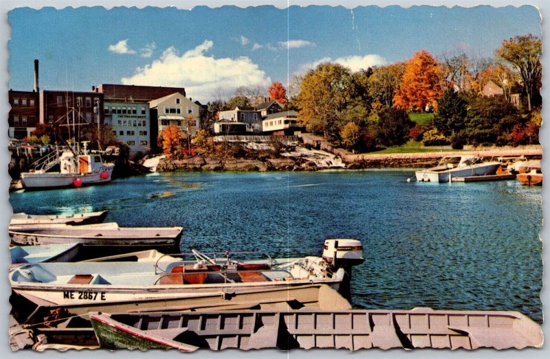 Vtg Maine ME Camden Harbor Fall Colors Boats 1970s Chrome View Postcard