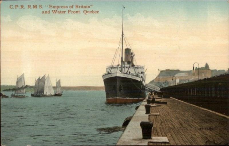 Quebec City Steamer Ship Steamship Empress of Britain at Dock c1910 Postcard