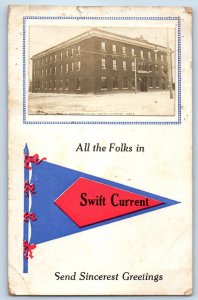 Saskatchewan Canada Postcard All Folks in Swift Current Pennant 1913 RPPC Photo