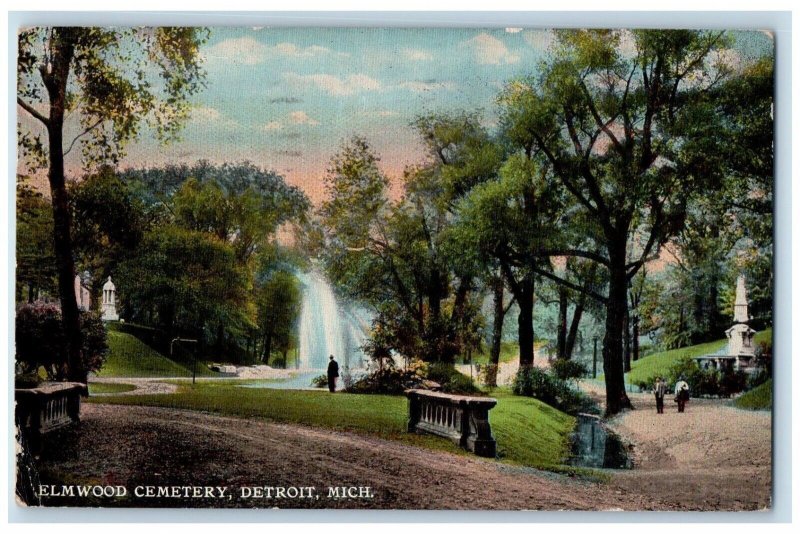 1915 Elmwood Cemetery Falls Road Monument Sculpture Detroit Michigan MI Postcard 