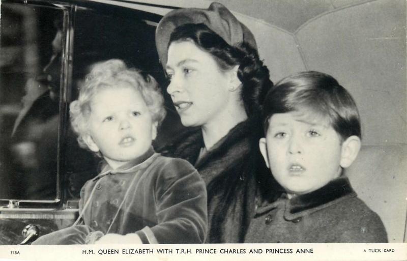Queen Elizabeth prince Charles and princess Anne royalty photo postcard