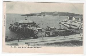 Hoe Pier & Drake's Island Plymouth Devon UK 1910c postcard