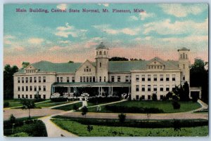 Mt. Pleasant Michigan MI Postcard Main Building Central State Normal Scene 1912