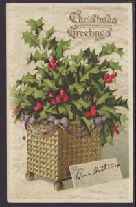 Christmas Greetings,Basket of Holly Postcard