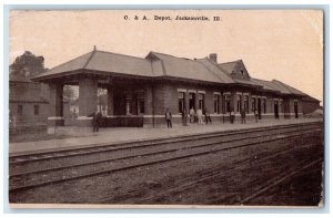 1911 C. & A. Depot Station Train Railroad Jacksonville Illinois IL Postcard