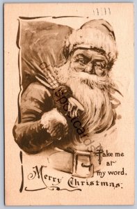 K50/ Santa Claus Merry Christmas Love Holiday Postcard c1910 Toy Bag 72