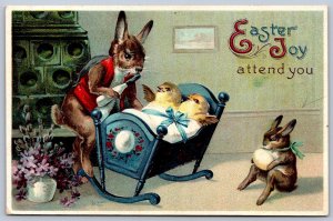 K26/ Easter Postcard Holiday Greetings c1910 Dressed Rabbits 180