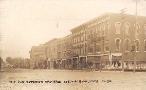 Albion Michigan~Superior & Erie Streets~Bullen's Busy Department Store~1910 RPPC