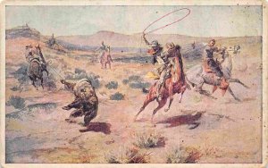 Cowboys Roping A Grizzly Bear Western Desert 1910s postcard