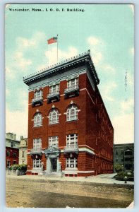 c1910 Worcester Massachusetts MA Vintage Postcard I.O.O.F. Building View Street
