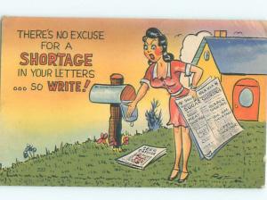 Linen Risque SEXY WOMAN GETTING MAIL FROM MAILBOX AB6321