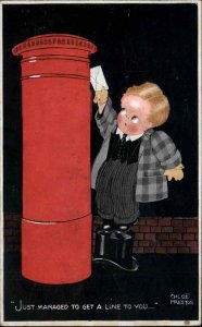 Chloe Preston Little Boy Mailing Letter in Red Mailbox c1920 Vintage Postcard