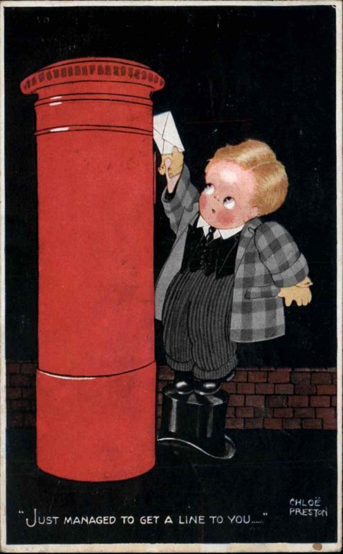 Chloe Preston Little Boy Mailing Letter in Red Mailbox c1920 Vintage Postcard