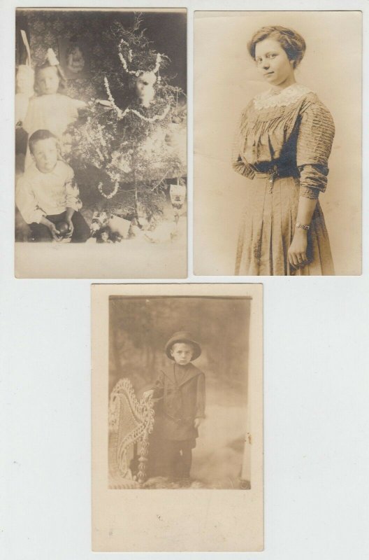 Leesburg Ohio c1910 RPPC Real Photo Postcard Lot Mother Children Christmas Tree