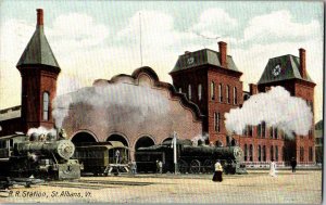 RR Station St Albans Vermont VT Steam Locomotives Railroad Trains Postcard KJ2