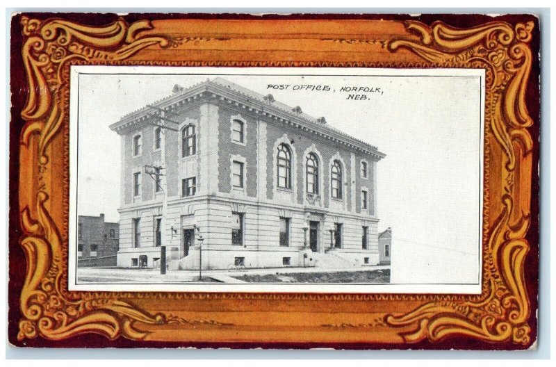 1909 Post Office Building Norfolk Nebraska NE Posted Antique Postcard