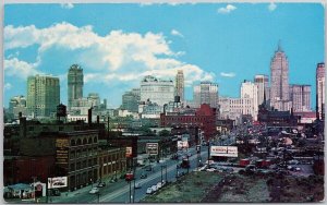 Skyline of Detroit MI Michigan from West Fort St Schenley Billboard Postcard H65