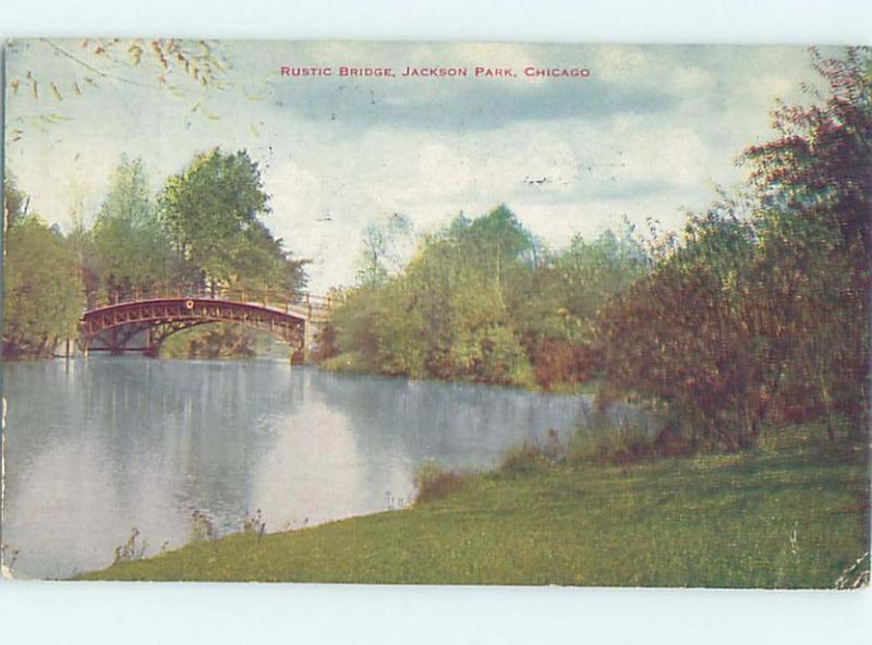 Divided-Back JACKSON PARK RUSTIC BRIDGE Chicago Illinois IL H9044