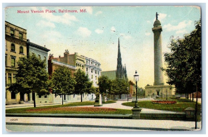 Baltimore Maryland MD Postcard Mount Vernon Place Monument c1910 Vintage Antique