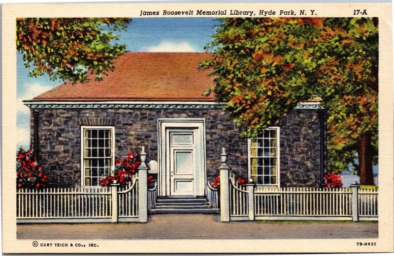 Postcard NY Hyde Park - James Roosevelt Memorial Library