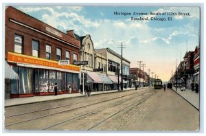 c1910s Michigan Avenue South 113th Place Roseland Chicago IL Train Postcard