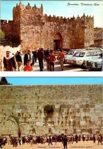 2~Vintage Chrome 4X6 Postcards JERUSALEM, Israel   DAMASCUS GATE & WAILING WALL