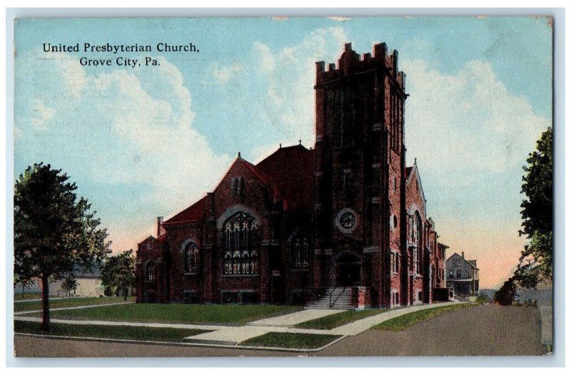 1913 United Presbyterian Church Grove City Pennsylvania PA Postcard 