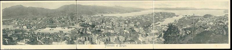 norway norge, BERGEN, Triple 3x Panorama Postcard (1899)