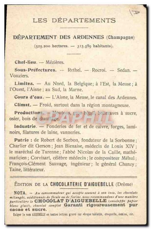 Old Postcard geographical maps of Chocolaterie & # 39Aiguebelle Mezieres Arde...