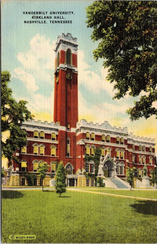 Vanderbilt University Kirkland Hall Nashville TN Tennessee Linen Postcard PM WOB 