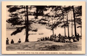 Rainbow Connecticut~Camp Rainbow~Boys @ River~Pine Grove~Boats~1930s Artvue PC