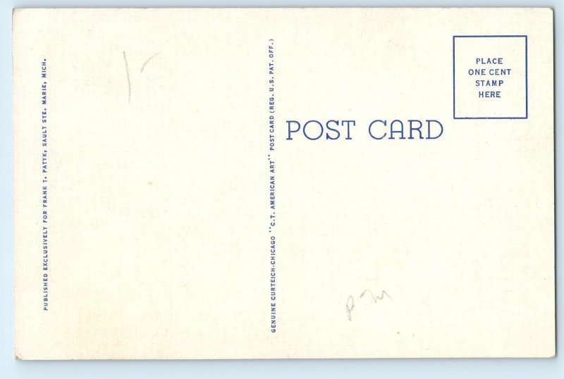 1940 Lake Superior Michigan Postcard Passenger Steamer Octorara leaving Locks