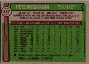 1976 Topps Baseball Card Pete Mackanin Montreal Expos sk13432