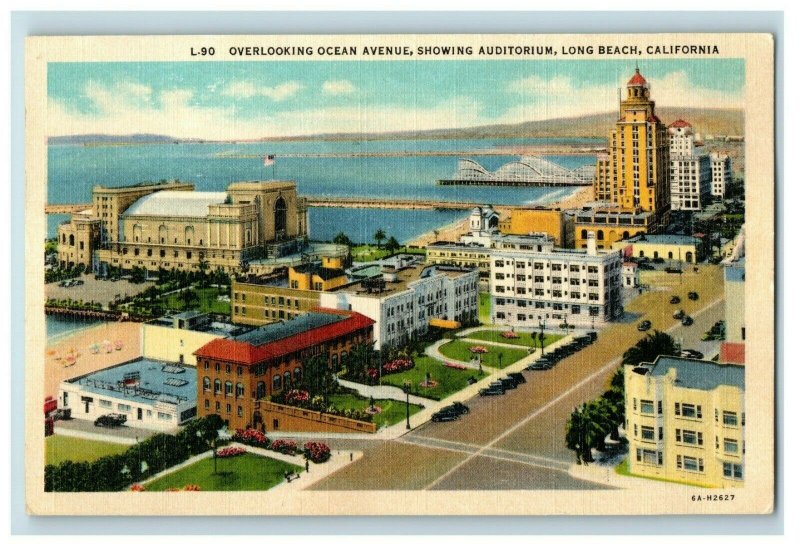 Vintage Overlooking Ocean Ave. Showing Auditorium Long Beach, CA P164