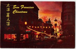 SAN FRANCISCO Chinatown At Night Neon Signs Street Scene c1960s Vintage Postcard