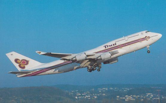 Boeing 747-4D7 HS-TGO Plane of Thai Airways at Zurich Swiss Airport Postcard